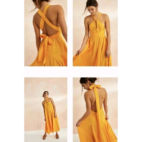 Free People Dresses & Skirts - Free People Holding On Convertible Maxi Dress Cotton Linen Yellow Women’s Sz XS